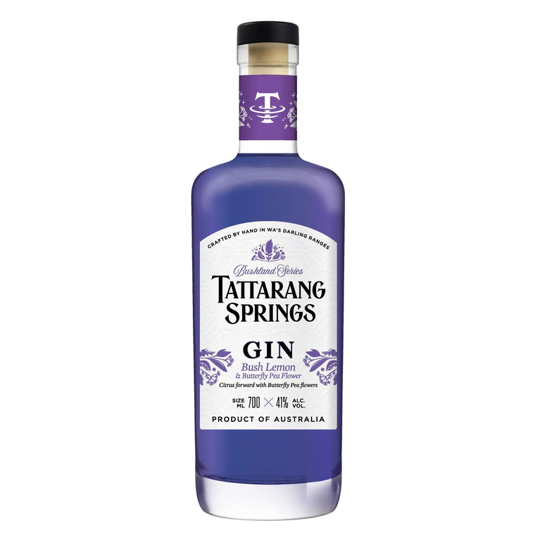 Bush Lemon & Butterfly Pea Flower Gin 700ml, tattarangsprings.com.au