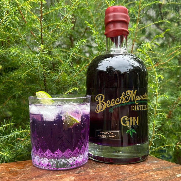 Butterfly Pea Gin, beechmountaindistillery.com