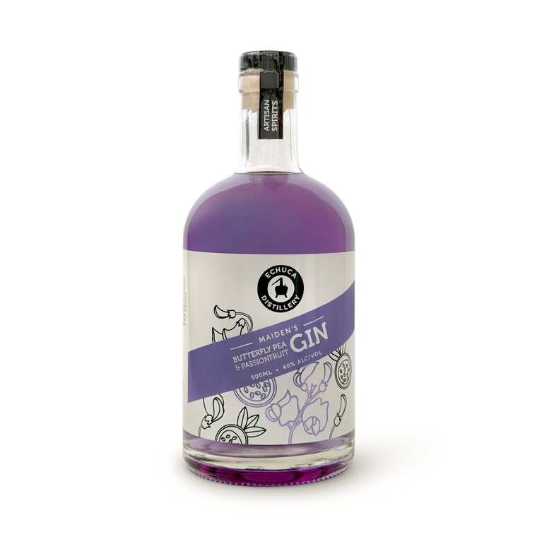 Maidens Butterfly Pea and Passionfruit Gin, 500ml, echucadistillery.com.au