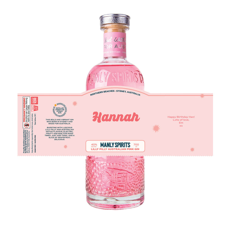 Personalised Lilly Pilly Pink Gin, manlyspirits.com.au
