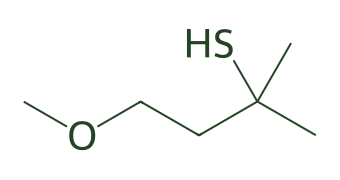 Skeletal diagram of 4-methoxy-2-methyl-2-butanethiol